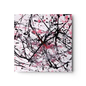 Horloge murale - Pendule murale - Motif abstrait dans les tons de rose, noir et blanc - 30x30cm - La nature éphémère de la vie - Décoration murale moderne pour le salon et la chambre ARTTOR