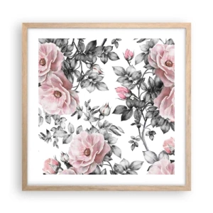 Affiche dans un chêne clair - Poster - Se perdre dans les fleurs des roses - 50x50 cm