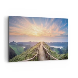 Impression sur toile - Image sur toile - Un sentier pittoresque sur une colline avec vue sur le coucher de soleil - 120x80cm - Proche du ciel - Décoration murale moderne pour le salon et la chambre ARTTOR