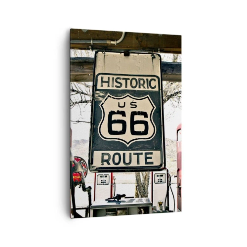 Impression sur toile - Image sur toile - Station-service historique de la Route 66 - 80x120cm - Voyage rétro américain - Décoration murale moderne pour le salon et la chambre ARTTOR