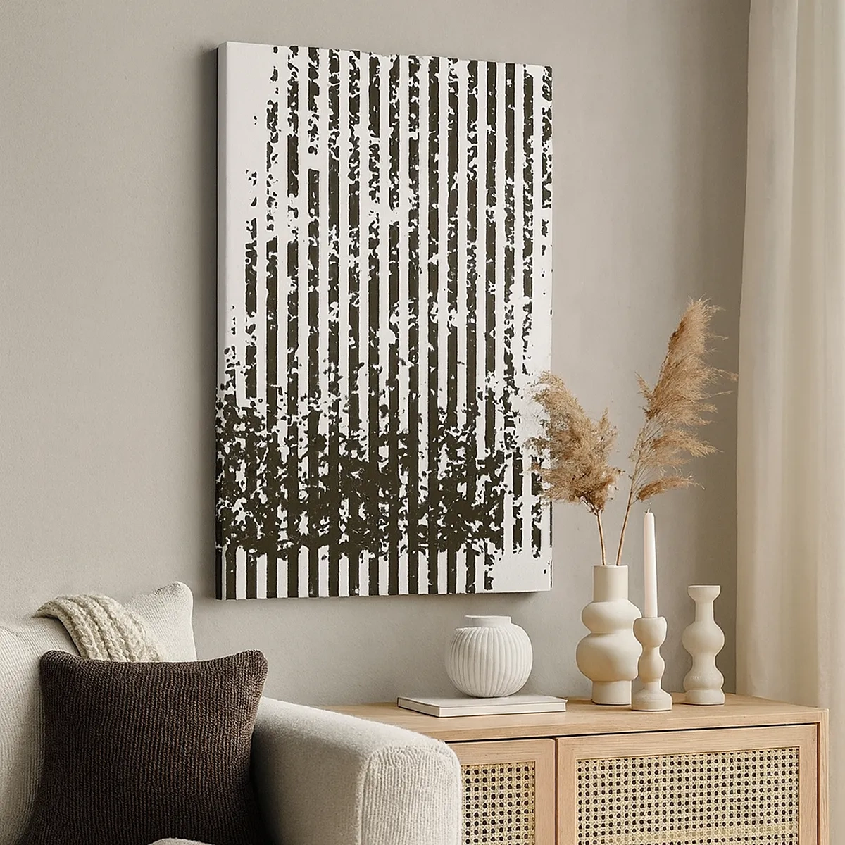 Impression sur toile - Image sur toile - Lignes abstraites avec un effet vieilli en noir et blanc - 50x70cm - Rythme et bruissement - Décoration murale moderne pour le salon et la chambre ARTTOR