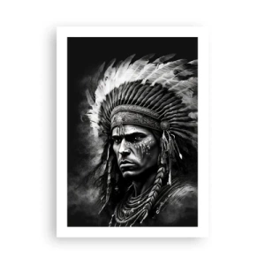 Affiche - Poster - Portrait d'un guerrier portant une coiffe de plumes traditionnelle - 50x70cm - Un leader et un guerrier - Décoration murale moderne pour le salon et la chambre ARTTOR