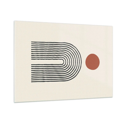 Impression sur verre - Image sur verre - Abstraction graphique avec des lignes et des cercles dans un style rétro - 100x70cm - Le magnétisme des formes et des couleurs - Décoration murale moderne pour le salon et la chambre ARTTOR