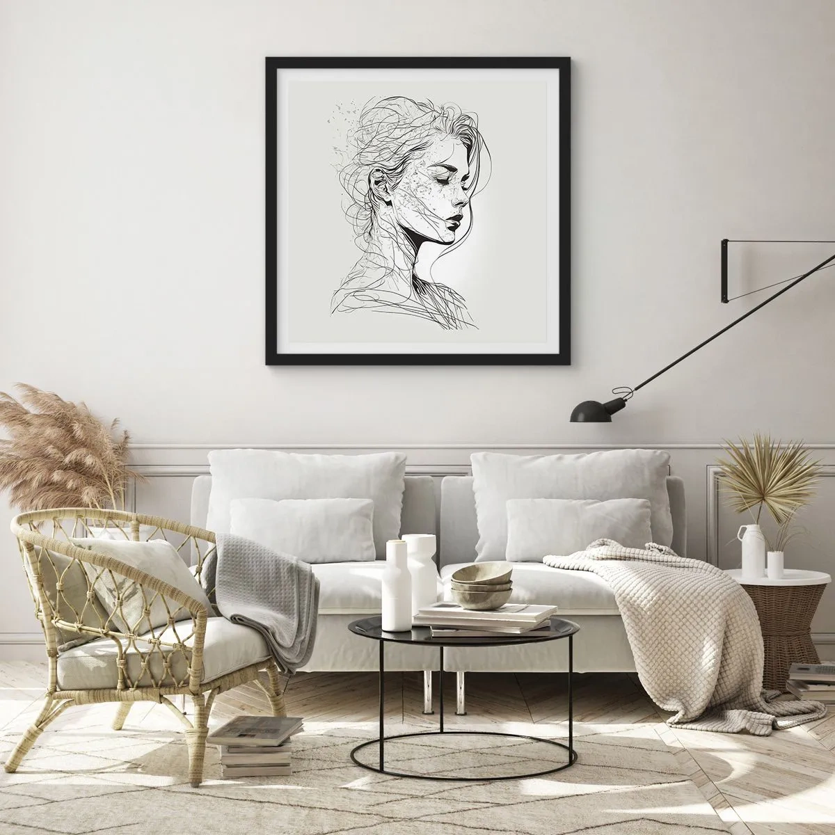 Affiche dans un cadre noir - Poster - Portrait en pensée - 30x30 cm