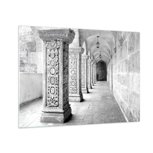Impression sur verre - Image sur verre - Cloître historique avec colonnes sculptées - 70x50cm - Où cela mène-t-il…? - Décoration murale moderne pour le salon et la chambre ARTTOR