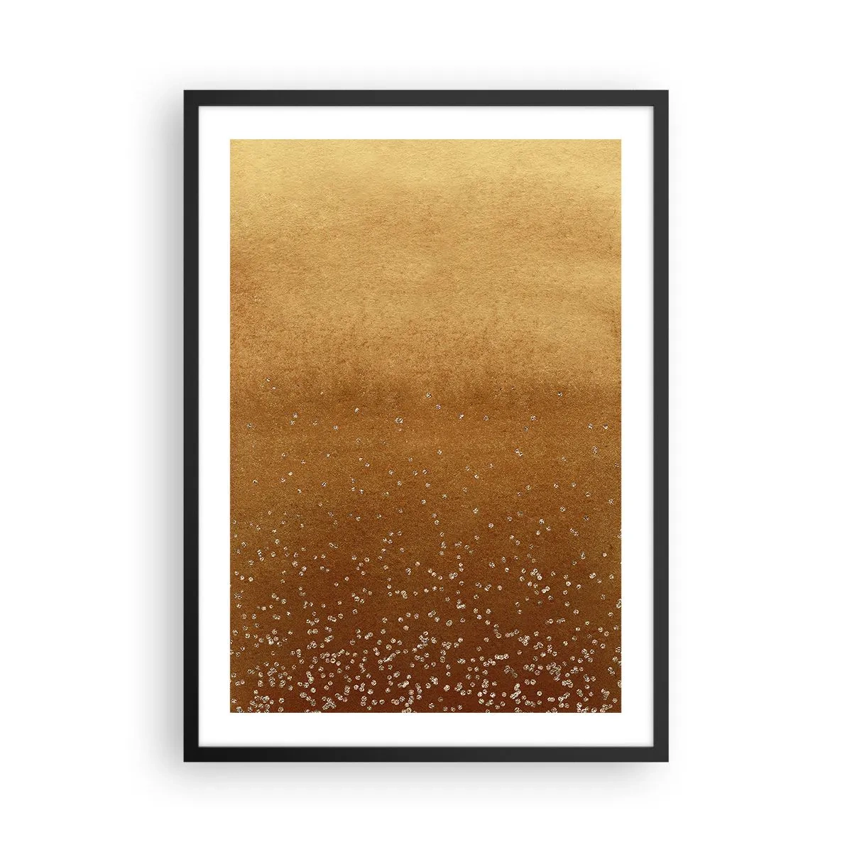 Affiche dans un cadre noir - Poster - Dégradé doré avec de minuscules éléments scintillants - 50x70cm - Origine du monde - Décoration murale moderne pour le salon et la chambre ARTTOR