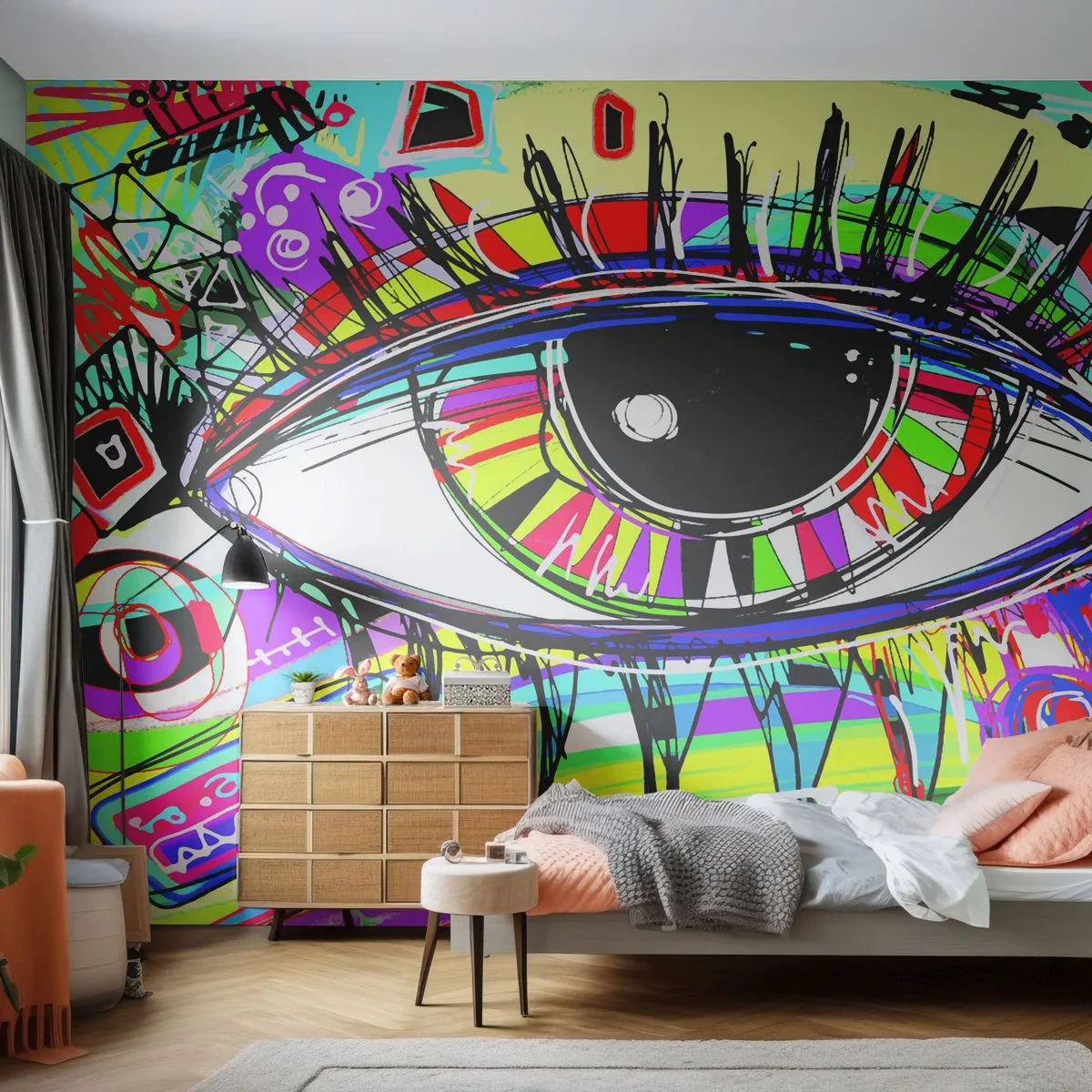 Papier Peint Autocollant Deluxe Sticker - Oeil coloré - âme colorée - Abstraction, Œil, Graphique - 250x175 cm