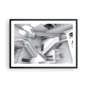Affiche dans un cadre noir - Poster - Une composition abstraite d'escaliers dans un agencement spatial surréaliste - 70x50cm - Paradoxes spatiaux - Décoration murale moderne pour le salon et la chambre ARTTOR