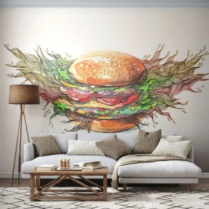 Papier Peint Photo Premium Sand - Tentation chaude - La gastronomie, Hamburger, Culinaire - 300x210 cm