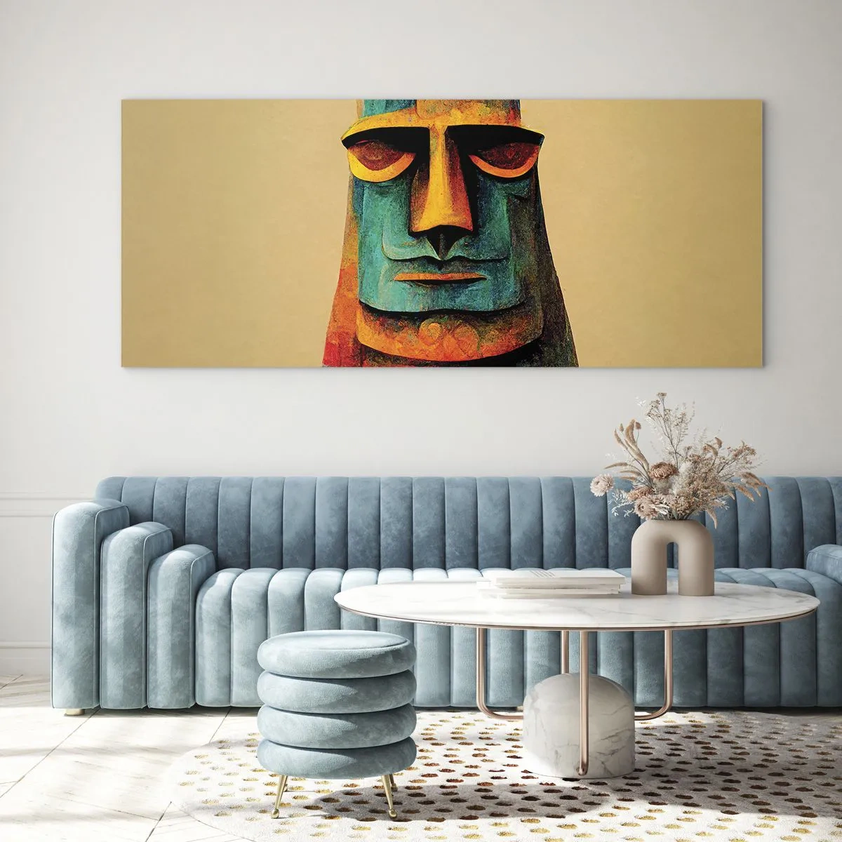 Impression sur verre - Image sur verre - Statue colorée de l'île de Pâques - 160x50cm - Statuesque et sympathique - Décoration murale moderne pour le salon et la chambre ARTTOR