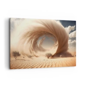 Impression sur toile - Image sur toile - Tourbillon de sable dynamique dans un désert avec des arbres - 100x70cm - Portail ouvert - Décoration murale moderne pour le salon et la chambre ARTTOR