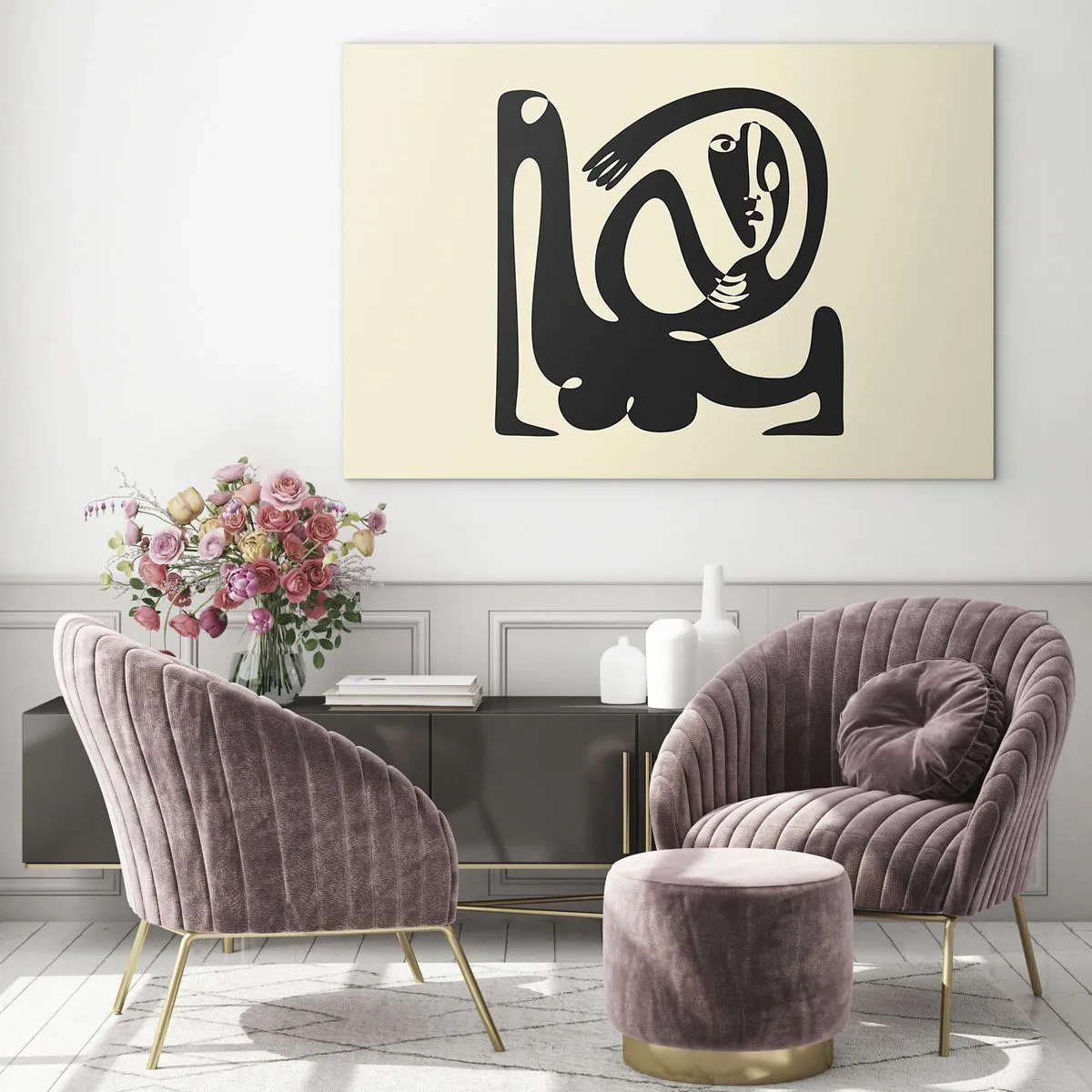 Impression sur verre - Image sur verre - Portrait abstrait dans un style rappelant Picasso - 100x70cm - Presque du Picasso - Décoration murale moderne pour le salon et la chambre ARTTOR