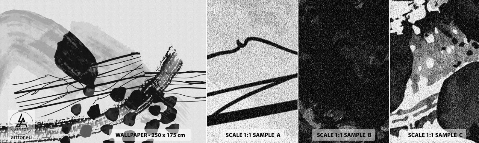 Échantillon De Papier Peint Standard Eco - Abstraction organique noir et blanc - Abstraction, Moderne, Morceau - 100x30 cm