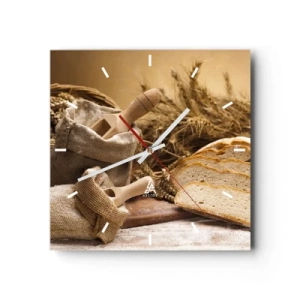 Horloge murale - Pendule murale - Un paysage avec du pain, de la farine et des épis de blé dans un style rustique. - 30x30cm - Comment il coupe avec un couteau - Décoration murale moderne pour le salon et la chambre ARTTOR