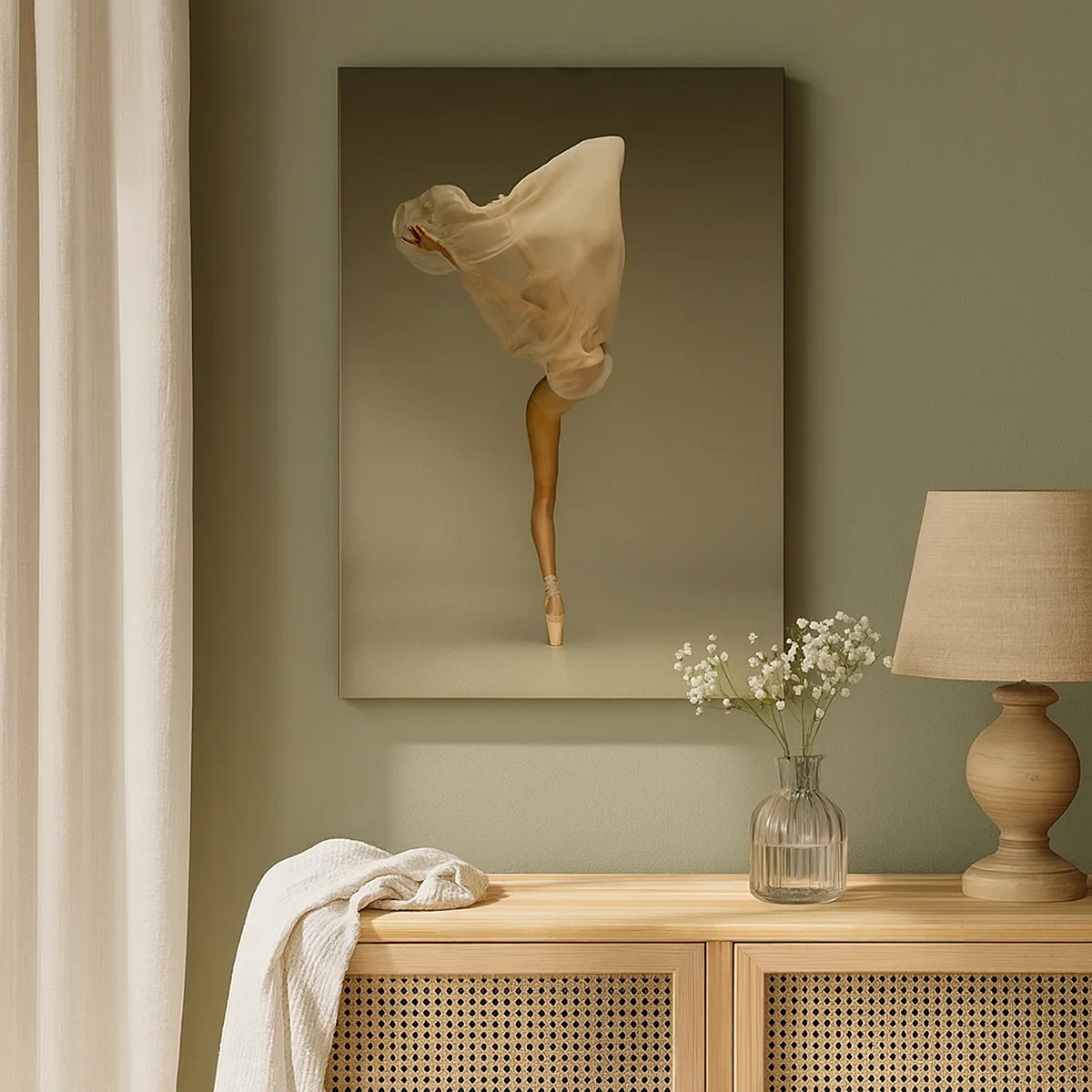 Impression sur toile - Image sur toile - Une danseuse flottant dans les airs avec du tissu - 50x70cm - Il va bientôt s'envoler - Décoration murale moderne pour le salon et la chambre ARTTOR