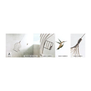 Échantillon De Papier Peint Standard Eco - Dans son élément - Abstraction, Oiseau, Cage à oiseaux - 100x30 cm