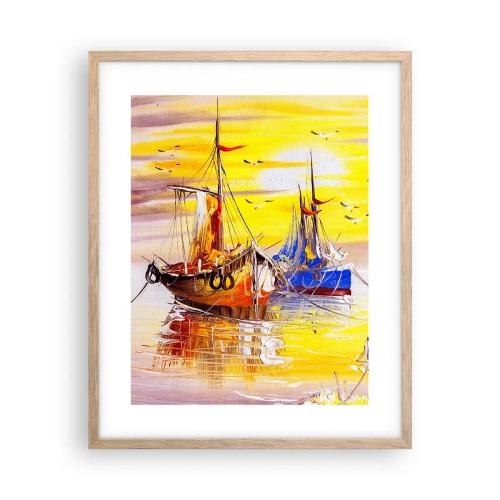 Affiche dans un chêne clair - Poster - Un repos bien mérité au port - 40x50 cm