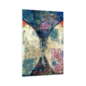 Impression sur verre - Image sur verre - Papillon sur un fond artistique abstrait avec des détails colorés - 70x100cm - Fragilité subtile - Décoration murale moderne pour le salon et la chambre ARTTOR