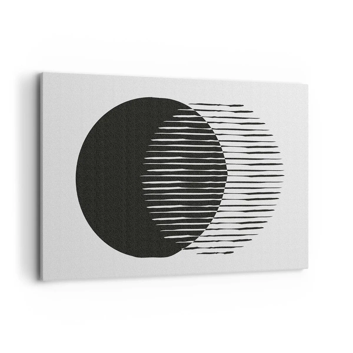 Impression sur toile - Image sur toile - Deux cercles superposés avec des lignes noires et blanches - 120x80cm - Son alter ego - Décoration murale moderne pour le salon et la chambre ARTTOR