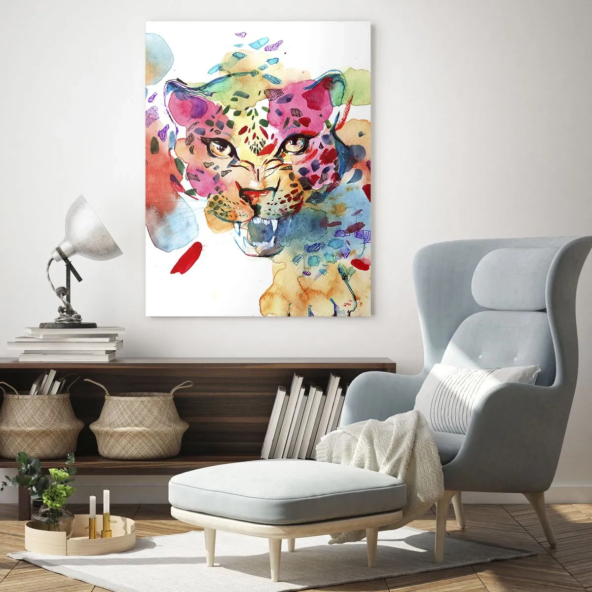 Impression sur verre - Image sur verre - Portrait abstrait d'un léopard aux couleurs intenses - 70x100cm - La belle et la Bête - Décoration murale moderne pour le salon et la chambre ARTTOR