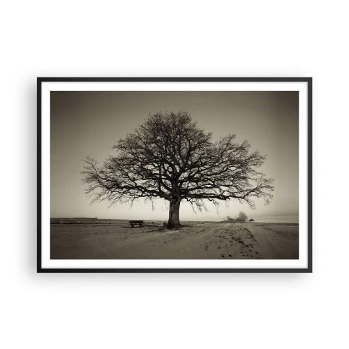 Affiche dans un cadre noir - Poster - Un arbre solitaire dans un champ de sépia - 100x70cm - D'ici à l'éternité - Décoration murale moderne pour le salon et la chambre ARTTOR