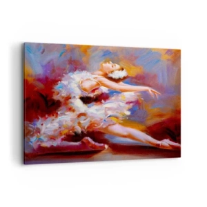 Impression sur toile - Image sur toile - Une ballerine dans une pose dynamique parmi des couleurs pastel. - 100x70cm - La grâce du cygne - Décoration murale moderne pour le salon et la chambre ARTTOR