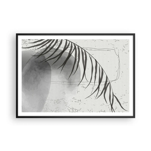 Affiche dans un cadre noir - Poster - Un délicat motif de feuille de palmier sur un fond clair dans un style scandinave. - 100x70cm - L'exotisme subtil de la nature - Décoration murale moderne pour le salon et la chambre ARTTOR