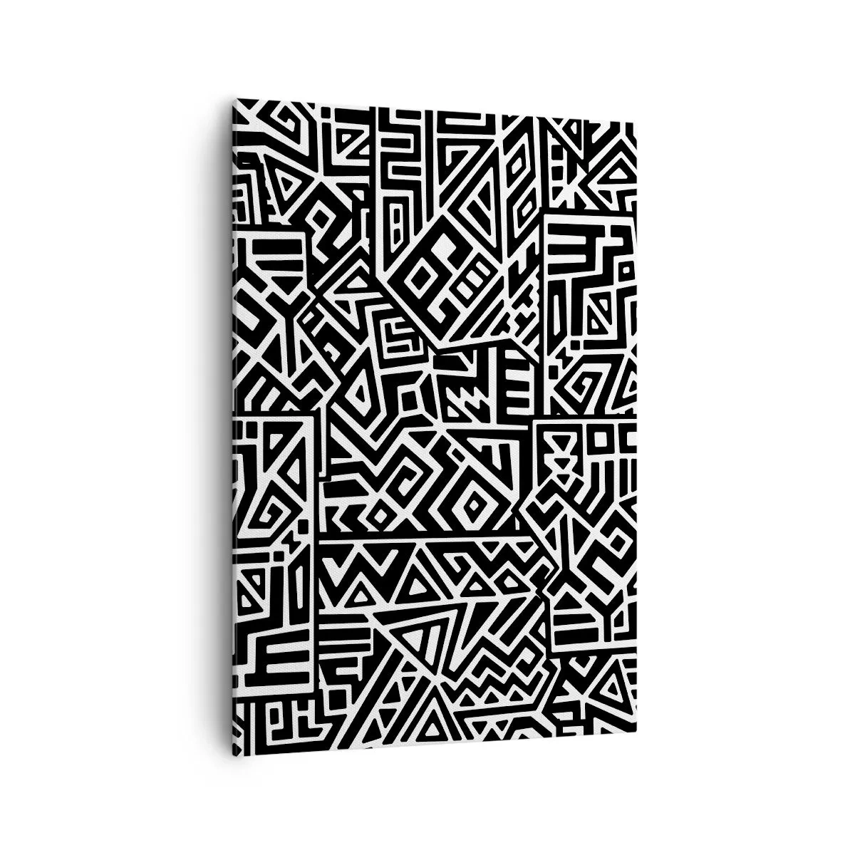 Impression sur toile - Image sur toile - Motifs géométriques noirs et blancs inspirés de la culture précolombienne - 70x100cm - Composition précolombienne - Décoration murale moderne pour le salon et la chambre ARTTOR