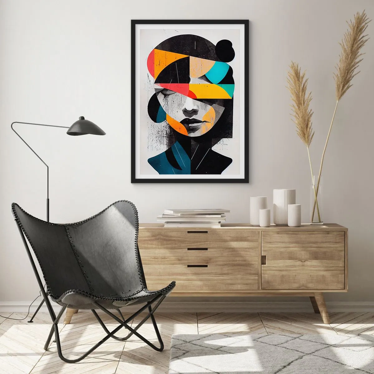 Affiche dans un cadre noir - Poster - Portrait intérieur multicolore - 70x100 cm