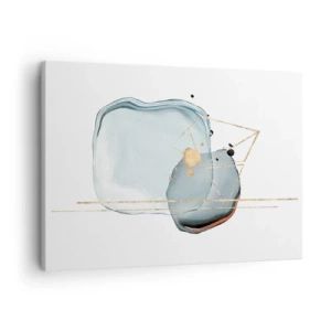 Impression sur toile - Image sur toile - Formes abstraites dans des tons de bleu et d'or sur fond blanc - 70x50cm - Etude des gouttes - Décoration murale moderne pour le salon et la chambre ARTTOR