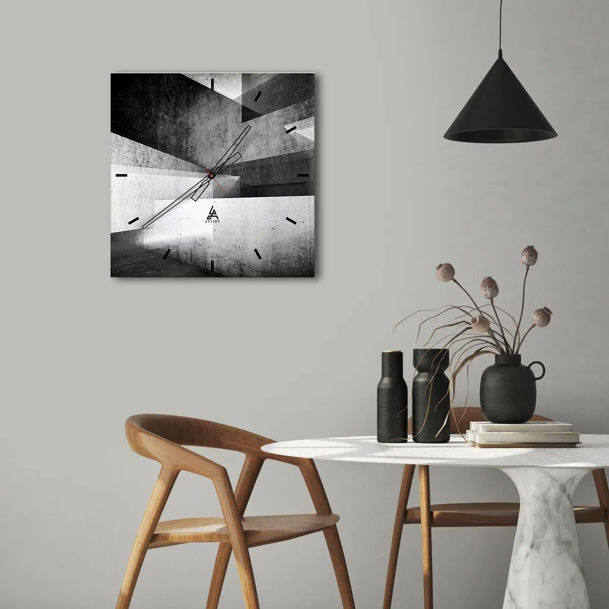 Horloge murale - Pendule murale - Formes géométriques dans une composition monochrome - 30x30cm - Structure de l'espace - Décoration murale moderne pour le salon et la chambre ARTTOR