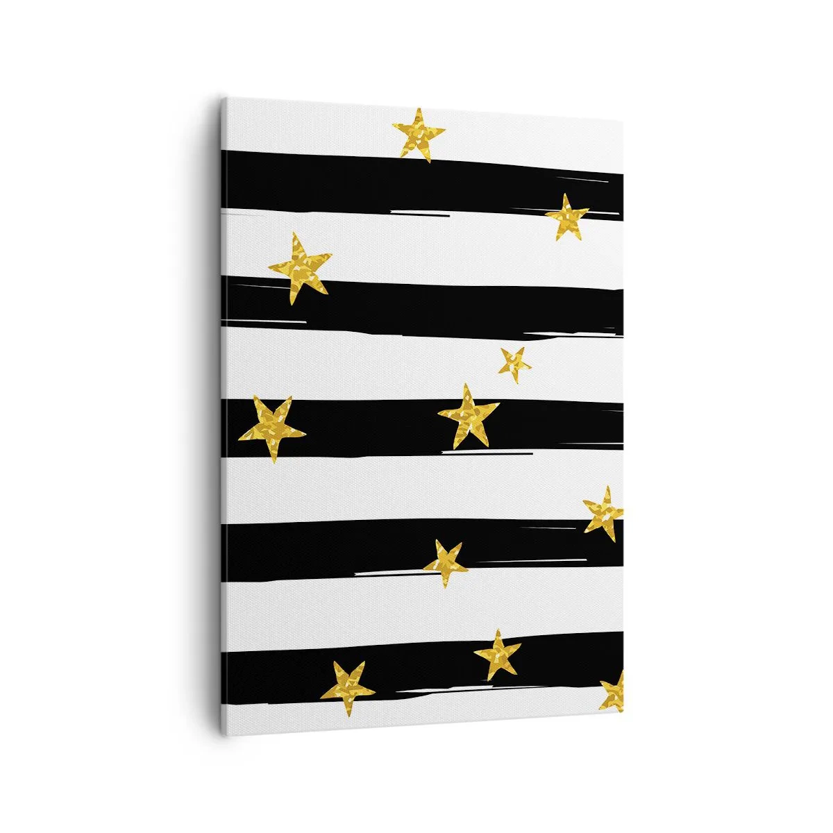 Impression sur toile - Image sur toile - Rayures noires et blanches avec étoiles dorées - 50x70cm - Nous sommes tous nés sous une bonne étoile - Décoration murale moderne pour le salon et la chambre ARTTOR