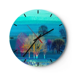 Horloge murale - Pendule murale - Arbres colorés sur fond de paysage abstrait - 30x30cm - Un paysage soigné - Décoration murale moderne pour le salon, la cuisine et la chambre ARTTOR