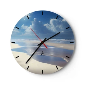 Horloge murale - Pendule murale - Plage déserte au soleil avec ciel bleu et vagues - 30x30cm - Des vacances paradisiaques - Décoration murale moderne pour le salon, la cuisine et la chambre ARTTOR