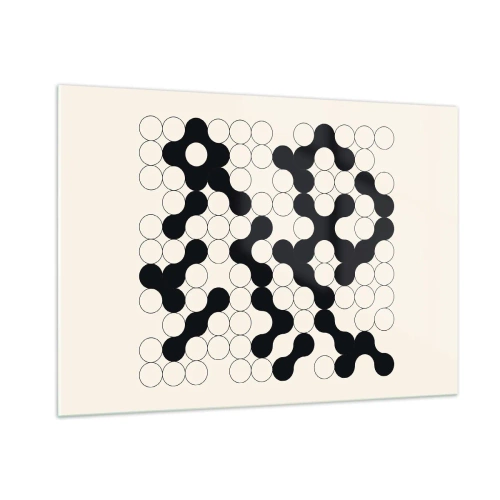 Impression sur verre - Image sur verre - Une mosaïque graphique en noir et blanc composée de points connectés. - 100x70cm - Jeu chinois – variation - Décoration murale moderne pour le salon et la chambre ARTTOR