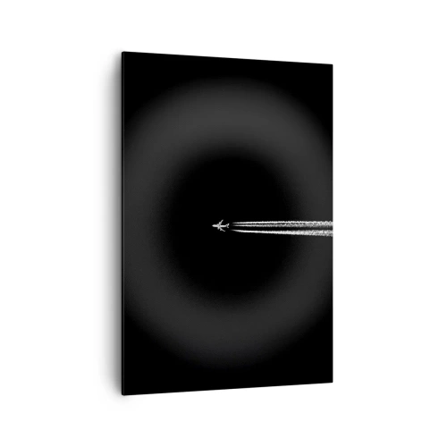 Impression sur toile - Image sur toile - Un avion à réaction avec une traînée de condensation visible sur fond noir - 70x100cm - Dans une autre dimension - Décoration murale moderne pour le salon et la chambre ARTTOR