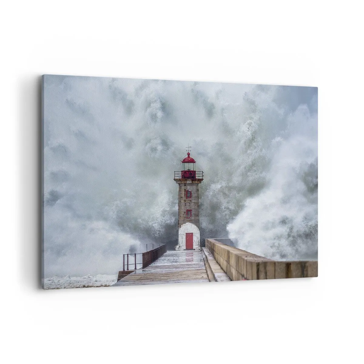 Impression sur toile - Image sur toile - Un phare entouré de vagues agitées - 100x70cm - Le rugissement des eaux, le bruit soufflera - Décoration murale moderne pour le salon et la chambre ARTTOR