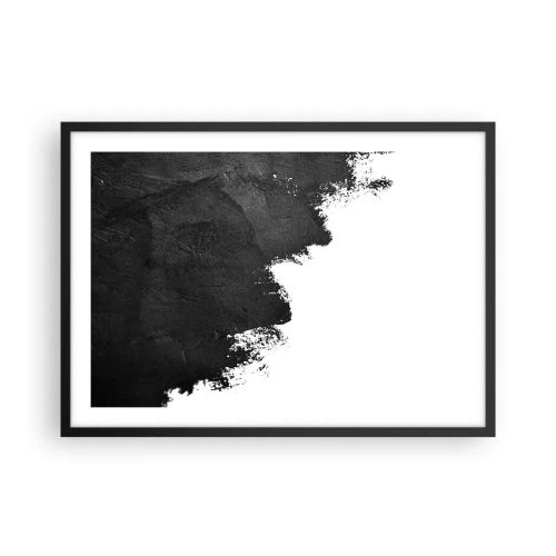 Affiche dans un cadre noir - Poster - Abstraction en noir et blanc avec des coups de pinceau contrastés - 70x50cm - Éléments : terre - Décoration murale moderne pour le salon et la chambre ARTTOR