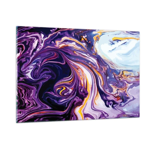 Impression sur verre - Image sur verre - Motif abstrait dans les tons violet et blanc avec des lignes dynamiques - 120x80cm - La courbure de l'espace en violet - Décoration murale moderne pour le salon et la chambre ARTTOR