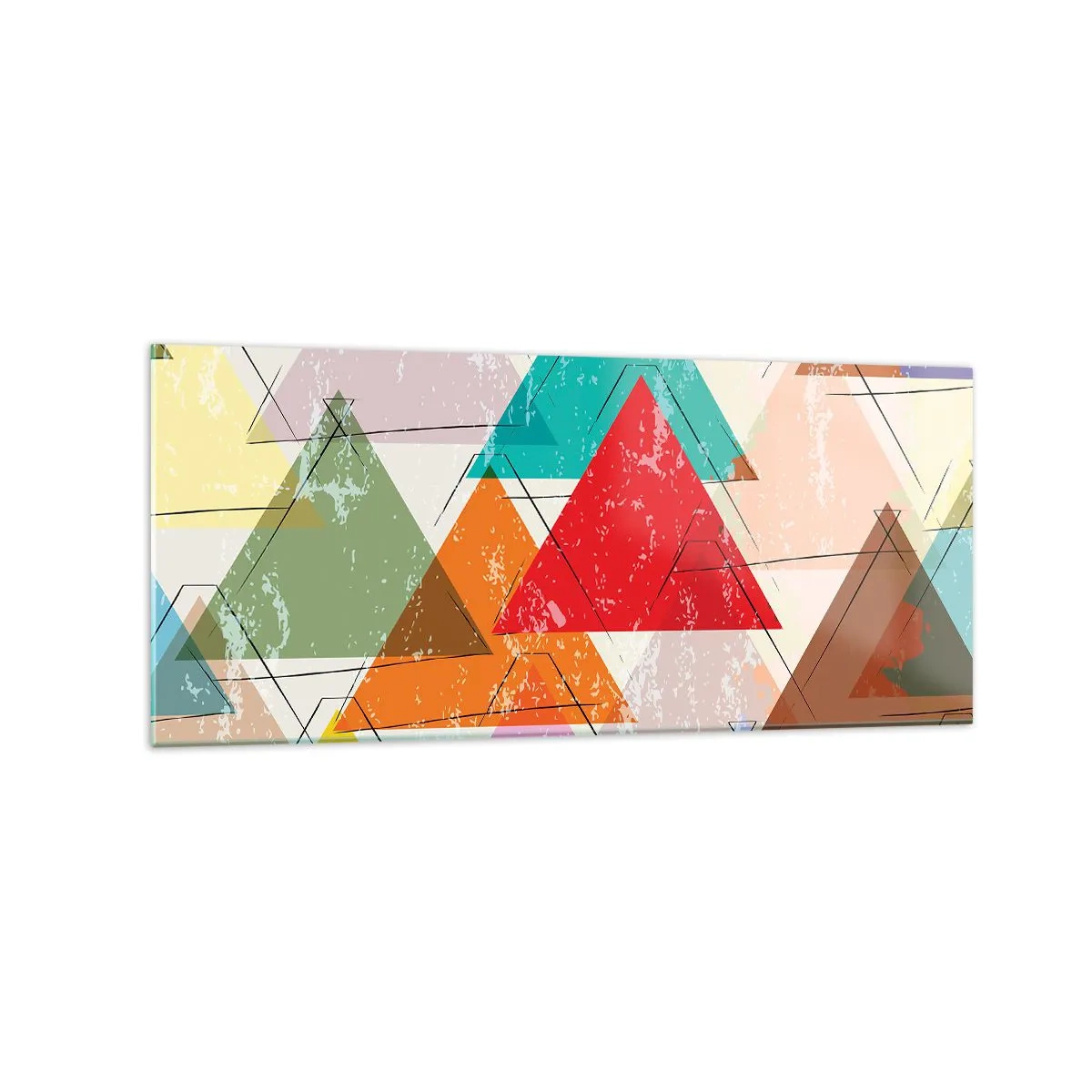 Impression sur verre - Image sur verre - Abstraction colorée avec des triangles géométriques - 120x50cm - Trois par trois - Décoration murale moderne pour le salon et la chambre ARTTOR