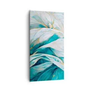 Impression sur toile - Image sur toile - Abstraction bleue avec un motif doré - 65x120 cm