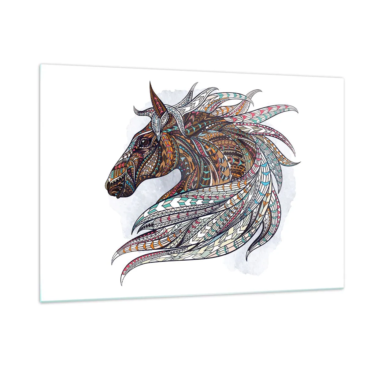 Impression sur verre - Image sur verre - Cheval coloré dans un style artistique avec des motifs géométriques - 120x80cm - Destrier guerrier celtique - Décoration murale moderne pour le salon et la chambre ARTTOR
