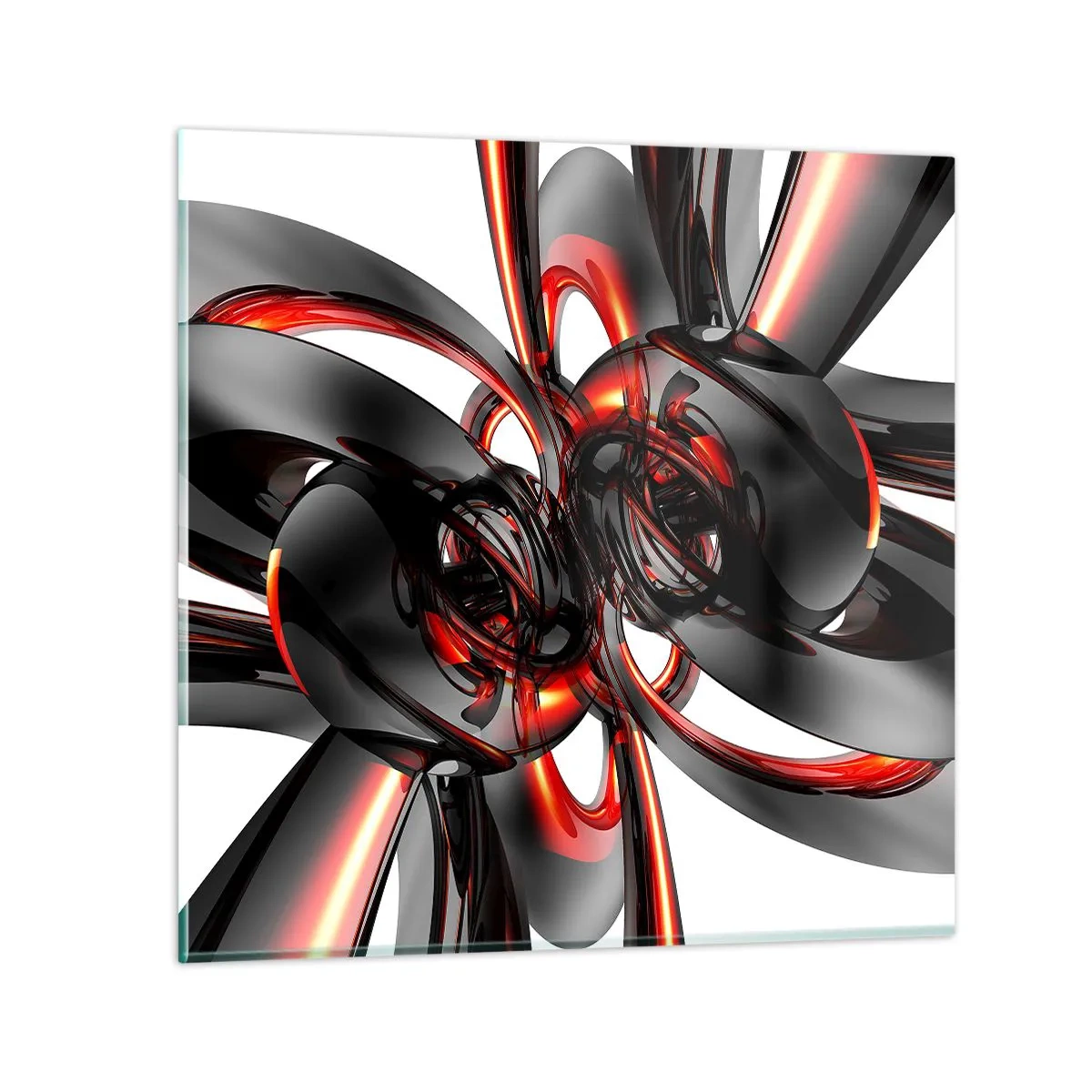 Impression sur verre - Image sur verre - Mouvement de graphite et rouge - 70x70 cm