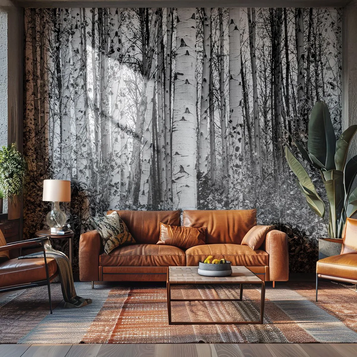 Papier Peint Photo Premium Canvas - Bouleaux noirs et blancs dans la forêt - 100x70cm - Enchevêtrement de bouleau - Décoration murale moderne pour le salon et la chambre ARTTOR