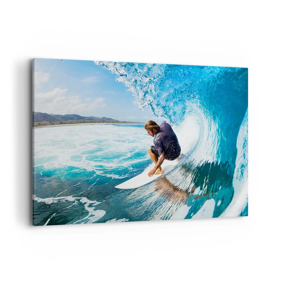 Impression sur toile - Image sur toile - Un surfeur dans une pose dynamique sur une vague dans une eau turquoise. - 100x70cm - Danse avec les vagues - Décoration murale moderne pour le salon et la chambre ARTTOR