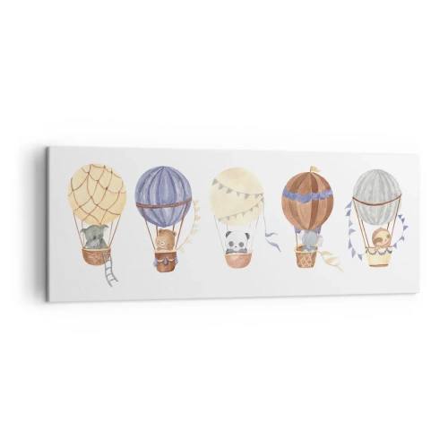 Impression sur toile - Image sur toile - Animaux mignons dans des ballons sur fond blanc - 140x50cm - Compagnons de voyage - Décoration murale moderne pour le salon et la chambre ARTTOR