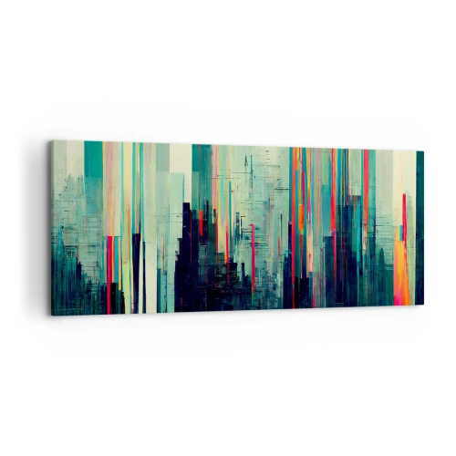 Impression sur toile - Image sur toile - Abstraction avec des lignes verticales et un horizon urbain - 120x50cm - Ville futuriste - Décoration murale moderne pour le salon et la chambre ARTTOR