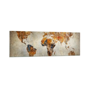 Impression sur verre - Image sur verre - Carte du monde vintage aux accents colorés - 160x50cm - Un monde vraiment immense - Décoration murale moderne pour le salon et la chambre ARTTOR