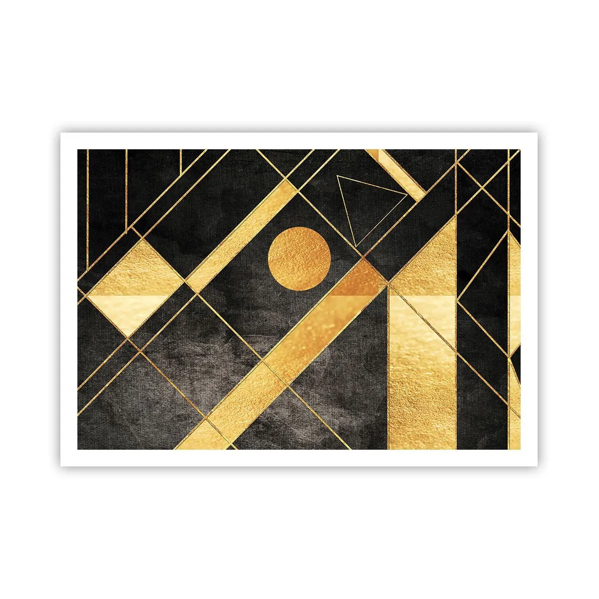 Affiche - Poster - Formes géométriques dans les tons or et noir - 100x70cm - Soleil du désert - Décoration murale moderne pour le salon et la chambre ARTTOR