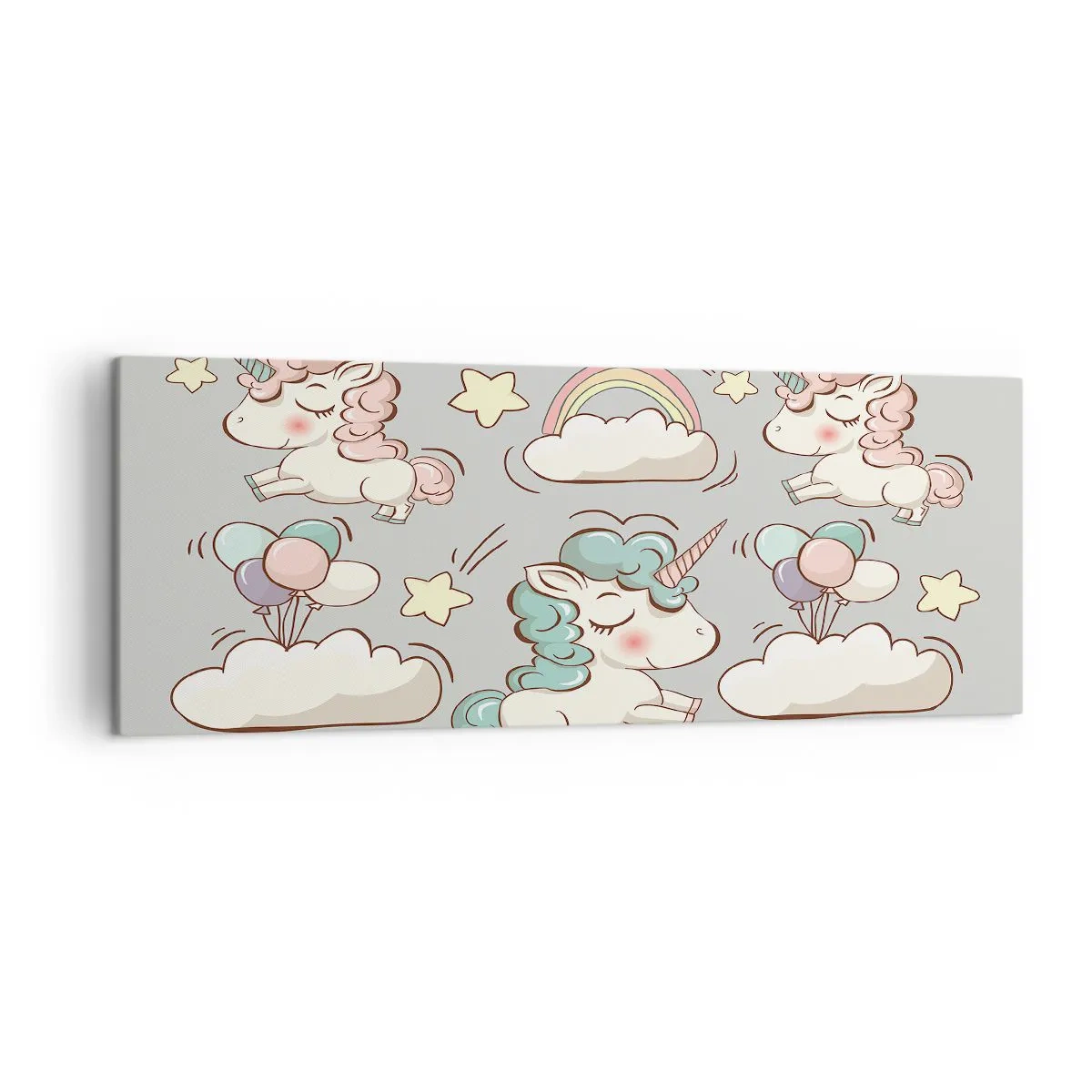 Impression sur toile - Image sur toile - Licornes mignonnes sur fond pastel - 140x50cm - Ils existe, c'est sûr… - Décoration murale moderne pour le salon et la chambre ARTTOR